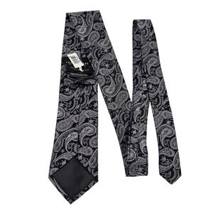 NWT Pronto Uomo Paisley Silk Tie Black Silver Stains Liquid Repellent Hand Made